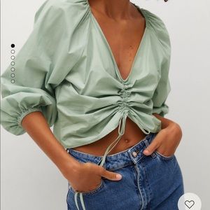 MANGO MNG NWT Cotton blouse with ruched detail